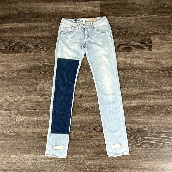 EUC Off-White Virgil Abloh RARE Jeans “WHITE” Front Diagonal Stripe Back Size 26 - Picture 1 of 16